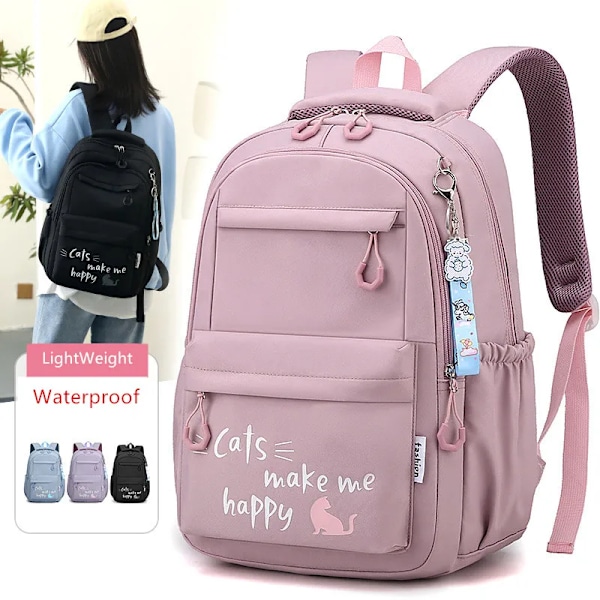 Kawaii koululaukku tytöille, korealainen tyyli, kirjalautku, suuri reppu matkustamiseen ja korkeakoulukäyttöön, suositellaan teini-ikäisille Pink