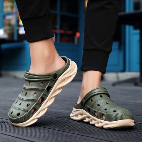 Sommer Mænds Letvægts Strand Tøfler Skridsikre Mode Casual Sko Nye Sandaler Verde militar 43