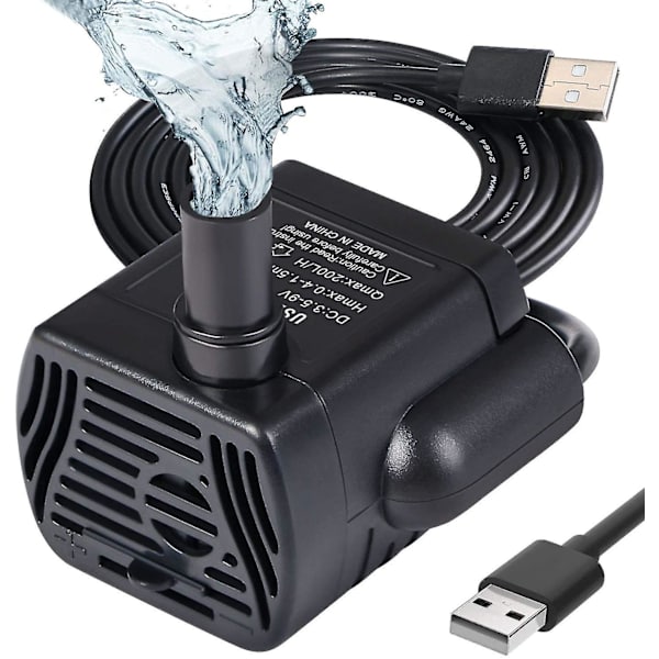Nedsænkbar Vandpumpe, Akvariumpumpe Justerbar 200l/h 3w Ultra-stille Catit Usb Pumpe Til Dam Fisketank Springvand Fisketank 1.4m Kabel