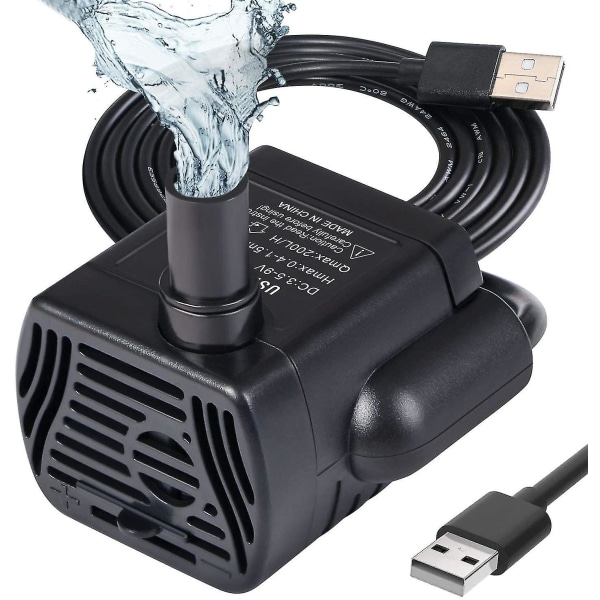 Submersible Water Pump, Aquarium Pump Adjustable 200l/h 3w Ultra-quiet Catit Usb Pump For Pond Fish Tank Fountain Fish Tank 1.4m Cord