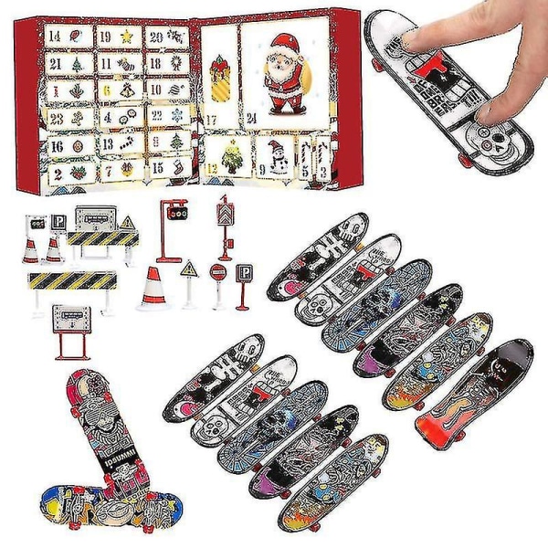 Mini Finger Skateboard Jule Advent Kalender Gaveæske 24 Dage Med Farverigt Mini Finger Board Fingerspidser Bevægelse Skate Del