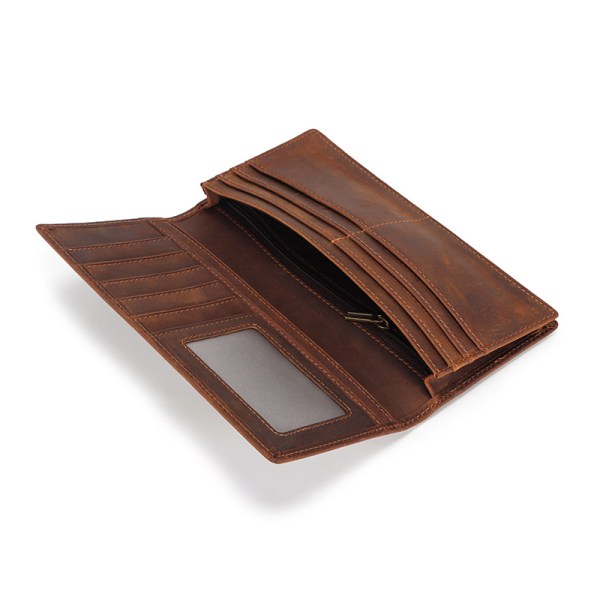 Yläluokan nahkainen minimalistinen pitkä lompakko miehille Vintage käsintehty korttikotelo Bifold Slim Wallet Gift Box