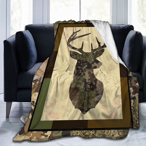 Deer Camouflage heittopeitto Kodikas Pehmo Camo Metsästys Flanelli Fleece Ultra Pehmeät Peitot Unisex Kevyet Fuzzy Juhlapeitot Lahjat aikuisille miehille Be