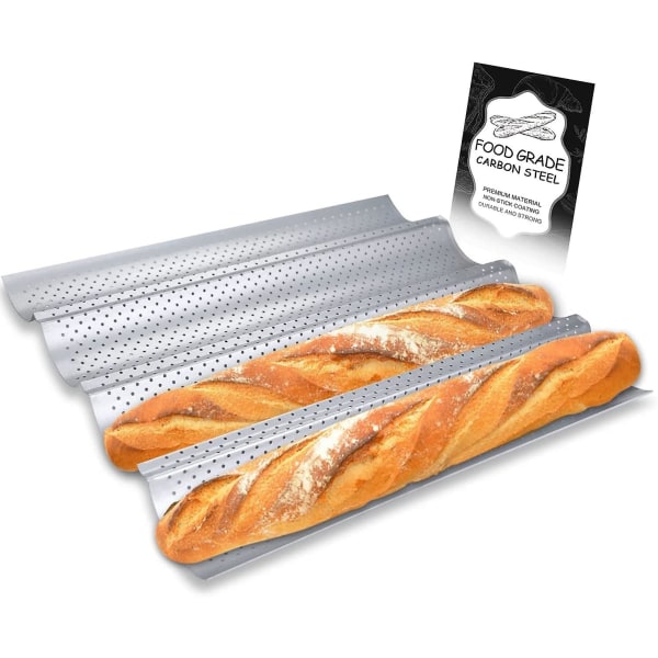 Ranskalainen Leivänpaistovuoa, Reikäinen Baguette-Vuoa, Leivonta 4 Baguettea, Tarttumaton, 1 kpl (Hopea)