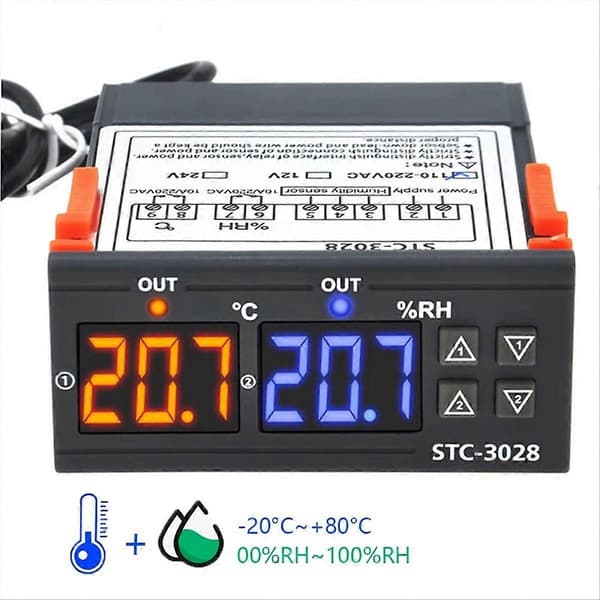-3028 220V Digital Termostat Temperatur Fuktighetskontroller