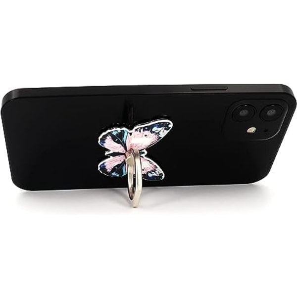 Butterfly Mobiltelefon Ringhållare Finger Ring Grip Stativ 360° Rotation 180° Flip Universal Kickstand Kompatibel med alla smartphones (mörkblå)