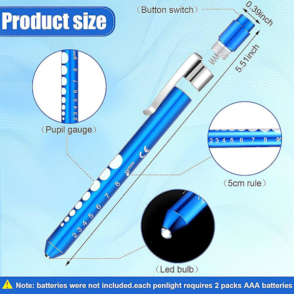 Penlight for sykepleiere - Pen Torch Light - Gjenbrukbar LED-penlight med pupillmåler - Sykepleierpennlys for lommelykt - Sykepleierstudenter - Lege