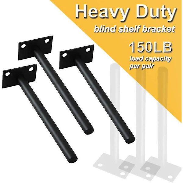 Flydende hyldebeslag Heavy Duty Blind Support Brackets 6 stk. skjulte beslag til flydende træhylder (sort - 6 stk.)