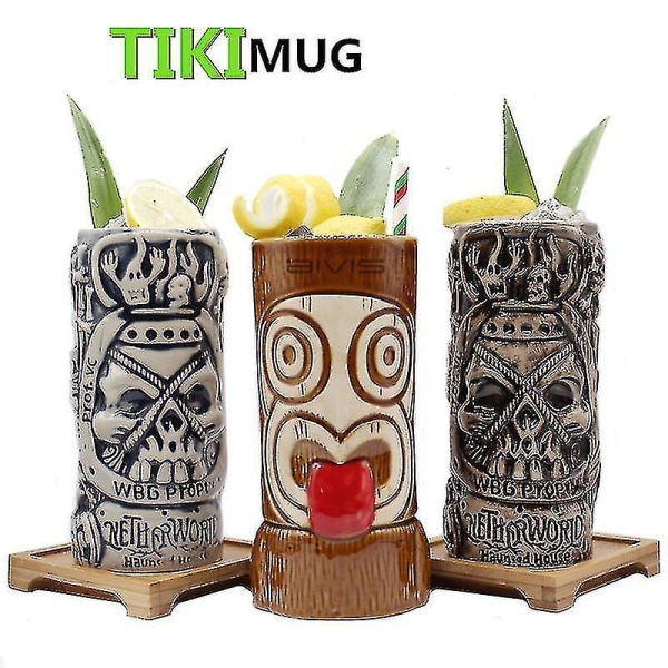 Gratis fragt Hawaii Tiki Mugs Cocktail Cup Øl Drikkekop Vin Kop Keramik Tiki Mugs Perfekt til C