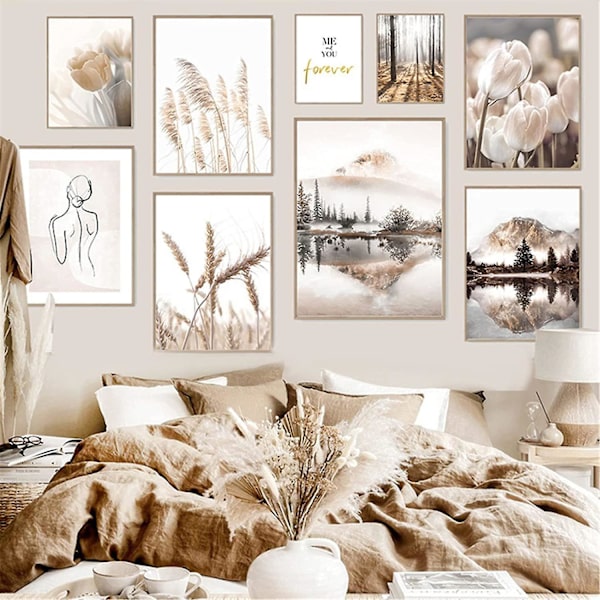 Premium-julistepaketti - 3 kuvan setti - Tyylikäs kodin sisustus makuuhuoneeseen ja olohuoneeseen | Julisteet vintage | Kuvat beige - ilman kehystä