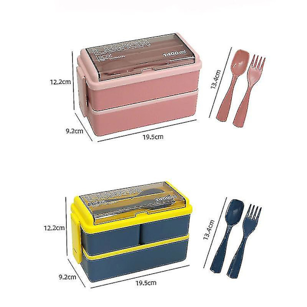 Japansk stil Dubbellagers Plast Lunchlåda Mikrovågsugn Fack Lunchlåda Tät Isolering Student Lunchlåda - Färg: Grön