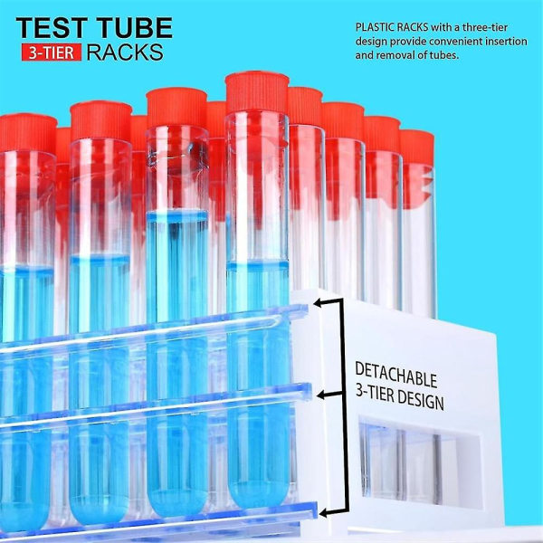 100 stk klare reagensglas med låg Plastrør 16 X 100 mm plastikhætteglas til videnskabelige eksperimenter