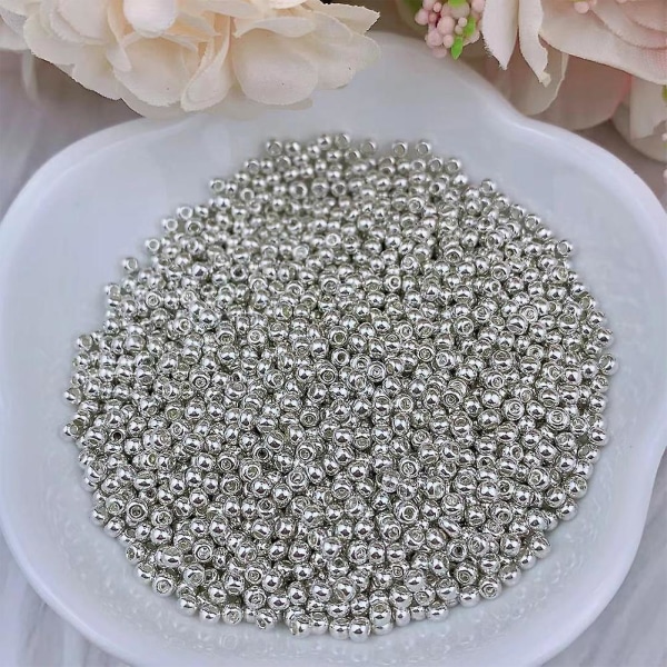 100 g glatte, løse sølvperler gør-det-selv runde afstandsstykker Håndarbejde dekorationsvedhæng