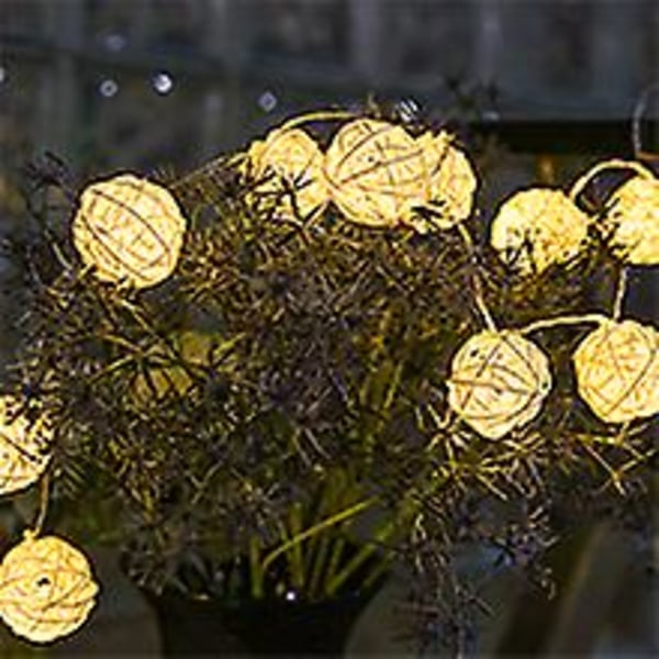 9,8 fot 20 Rattan Ball Fairy String Lights Plug In, romantisk varm belysning for hjemmeinnredning (varm hvit)