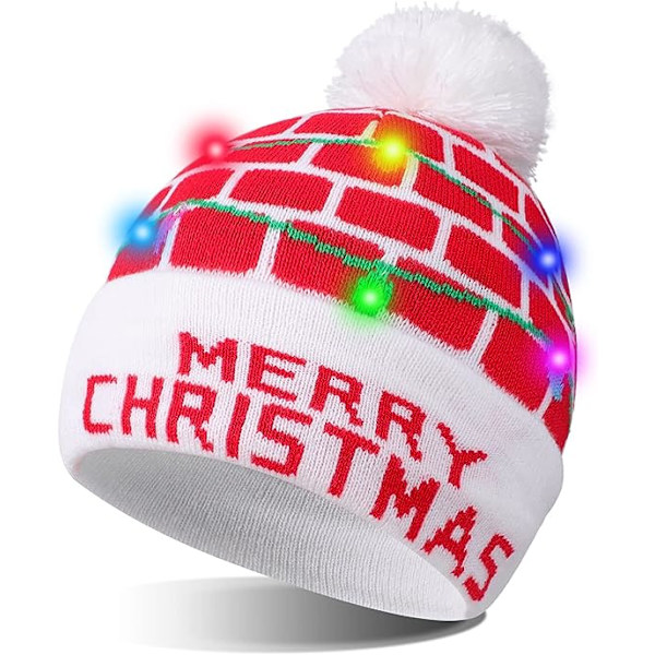 LED Lysende Hat Beanie Strikket Hue, Farverige LED Julebeanie