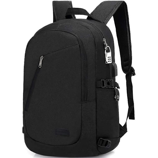 Stöldskyddande Laptop Ryggsäck 15,6 Tum Oxfordtyg Med USB-Laddningsport Vattentät Stor Skolväska För Pojkar Eller Kvinnor Svart