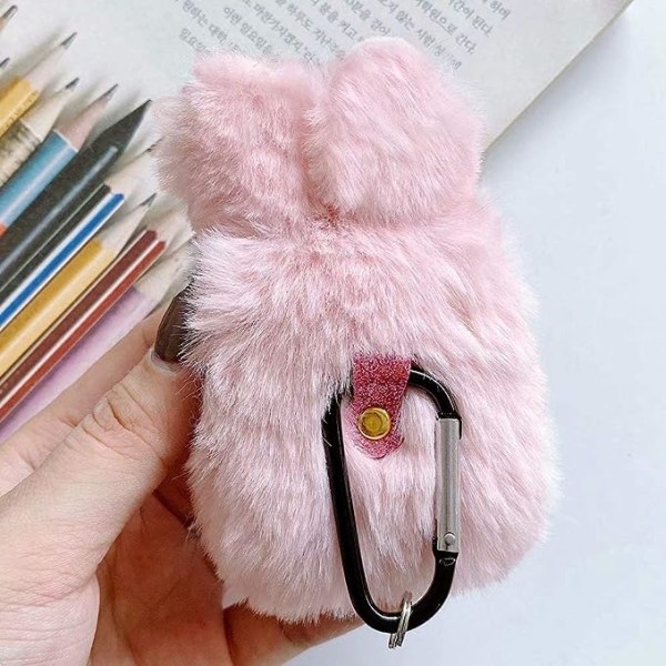 Etui for Airpods 1 Etui Airpods 2 Fluffy Kanin Etui Deksel Plysj Pels Mote Søt Kaninøre Faux Pels PC Beskyttende Etui Motstandsdyktig Deksel for Airpods