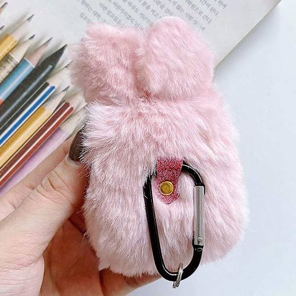 Fodral för Airpods 1 Fodral Airpods 2 Fluffy Rabbit Fodral Cover Plysch Päls Mode Söt Kaninöron Faux Päls PC Skyddande Fodral Resistent Fodral för Airpods
