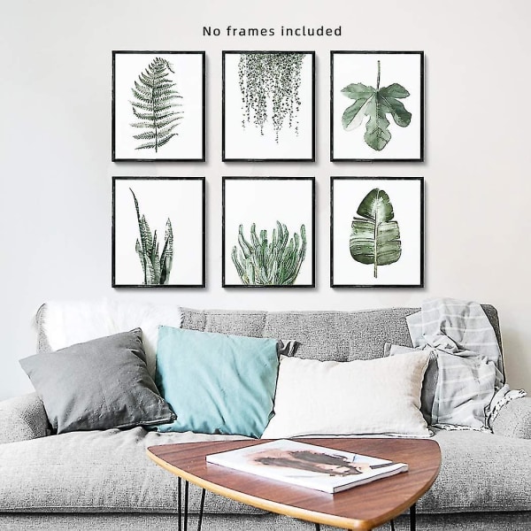 Plantetryk plakater, sæt med 6, 8x10 prints uindrammet, plantebladskunstindretning til stuen