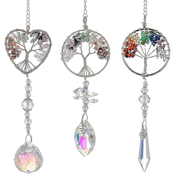 3 Pakker Hængende Krystaller - Livstræ Krystal Vedhæng Regnbue Krystal Ornament Krystal Kugle Prisma Chakra Krystaller Kompatibel Med Vindue, Have, Hjem