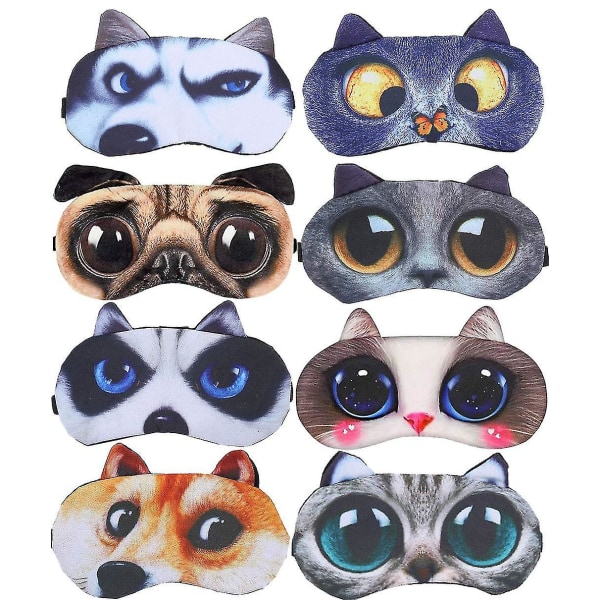 8-pack Söt djur Rolig sömnögonmask för sovande katt Hund Mjuk plysch ögonbindel Sömnmasker Cover för barn Flickor Män Kvinnor A