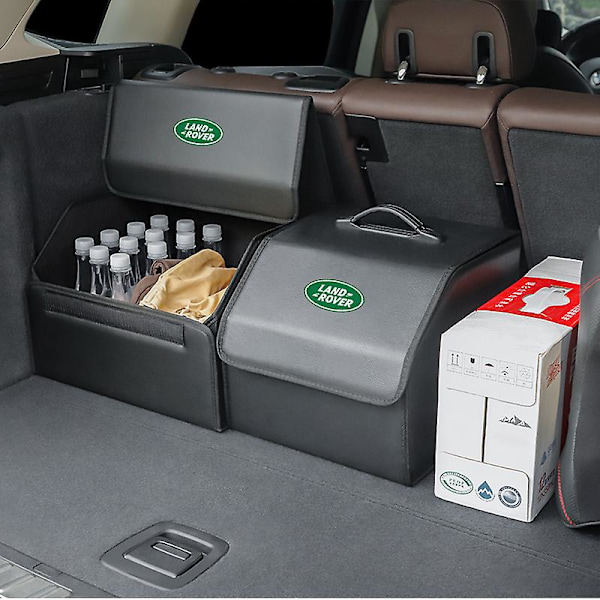 Læder opbevaringspose til bilens bagagerum, sammenklappelig campingkasse til Land Rover Range Rover Evoque Velar Defender Discovery Freelander