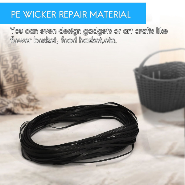 Flat Pe Rattan Plast Wicker For Stol Recliner Rattan møbler Reparasjon (fire linjer/svart/8 X 1,2m