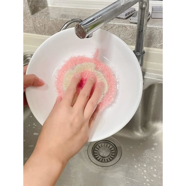 Kirsebærblomstformet akryloppvaskvasker, blomsterformet håndheklet oppvasksvamp uten riper, rosa sakuraformet kjøkkensvamp oppvask
