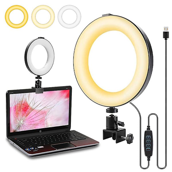 2023 - Videokonferansebelysningssett, 6\" LED Selfie Ringlys, Klips på Laptopmonitor for Webcam-belysning