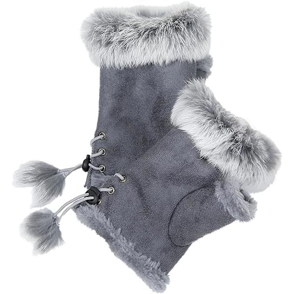 Vinterhandsker til kvinder Faux Fur Varme mellemlange tommelfingerhul Fingerless Handsker