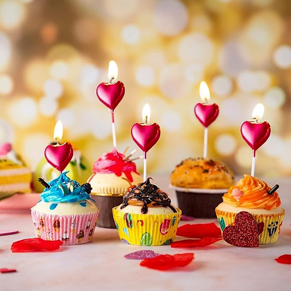 Metallipintaisia sydänmuotoisia syntymäpäiväkynttilöitä, kakkukynttilöitä, cupcake-koristekynttilöitä, jälkiruokakynttilänpidikkeitä häihin, vuosipäivään, romanttiseen iltaan, äitienpäivään, juhliin