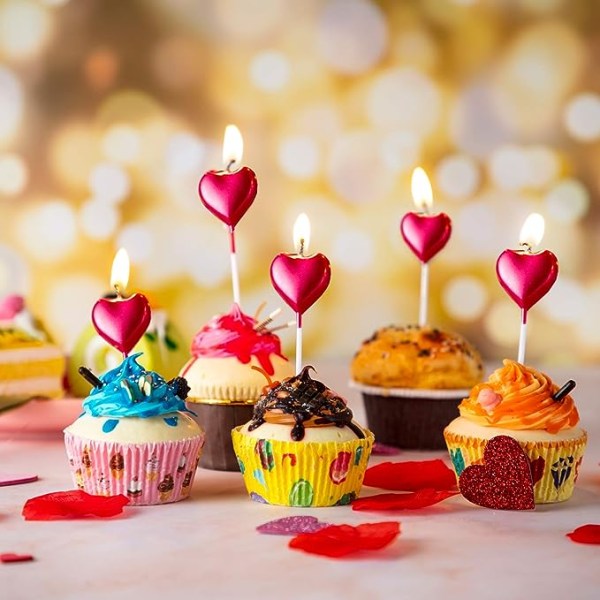 Metallisk hjerte Fødselsdagslys Kage stearinlys Cupcake Topper stearinlys Dessert lysestager til bryllup, jubilæum, romantisk aften, mors dag, del