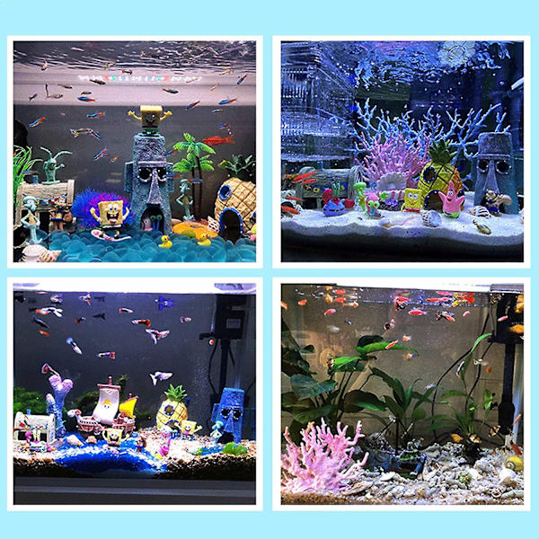 Spongebob Akvariumdekorasjon Betta Små Fiskedam Ornament, Sett Med 3