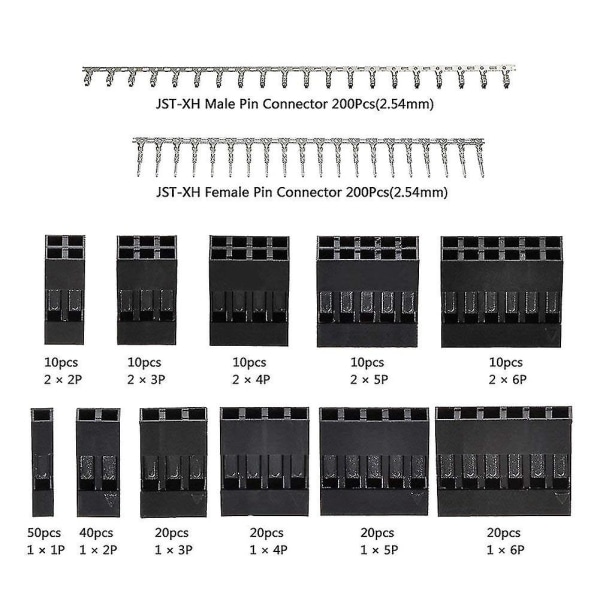 620pcs Connector Kit With Wire Crimper Plier 2.54mm Pitch 1/2/3/4/5/6 Pin Jst Sm And 2.54 Mm Jst Xh