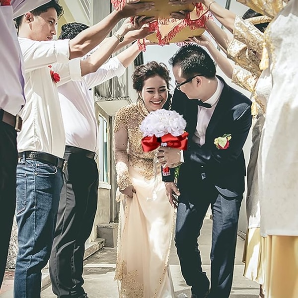 Bröllopsbuketter för brud vit, bröllopsbukett brudtärna, brudtärna som håller blommor för bröllopsdekoration (röd+vit)