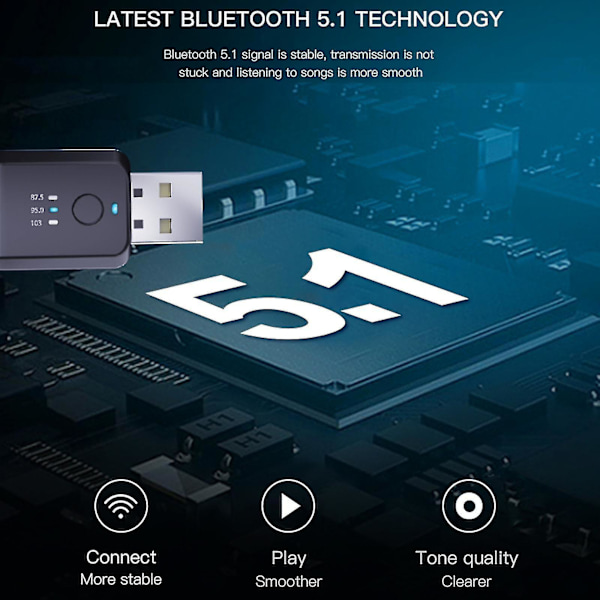 Auton langaton FM-lähetin Bluetooth-yhteensopiva 5.1 FM-radiomodulaattorisarja Viiveetön Meluton Handsfree-ääniadapteri