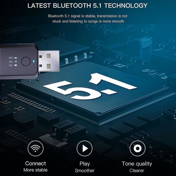 Bil Bluetooth-kompatibel FM-sändare 5.1 FM-radiomodulator Kit Ingen fördröjning Brusfri Handsfree Ljudadapter