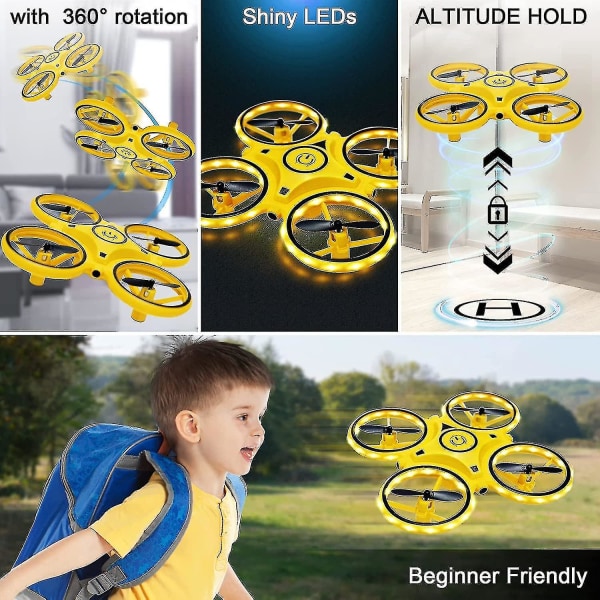 Minidron för barn, geststyrning, handstyrda drönare med sensor, inomhusdrönare för barn, liten RC-quadcopter, 360 flips, med LED-ljus