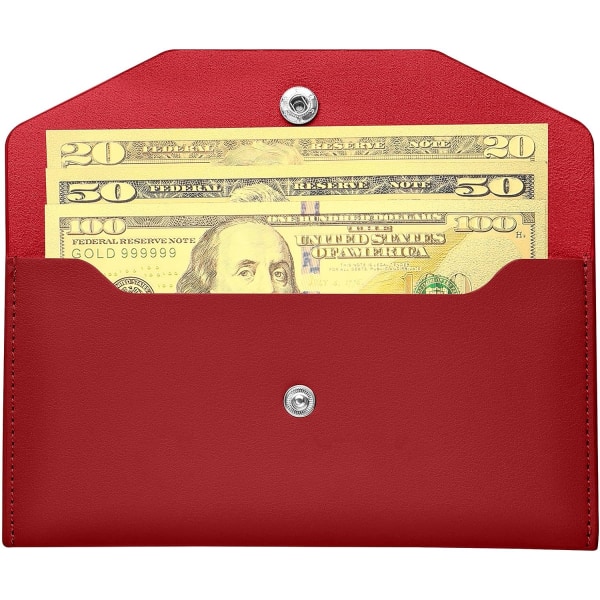 Kontantkonvolutter PU-læder, pengekonvolutter Genanvendelige Vandtætte budgetkonvolutter Kontantpung 7,2 x 3,6 tommer (rød)