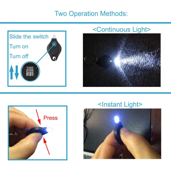 (Förpackning om 6) Ultra Bright Mini LED-nyckelringslampa, Nyckelring Ficklampa, Nyckelring LED-ficklampa, LED-nyckelringslampa - Vitt ljus med svart skal