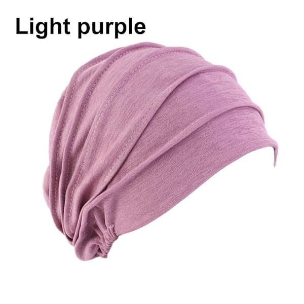 Muslimsk Turbanhætte til Kvinder - Bløde Bomuldshovedbeklædninger med Elastik - Søvn-, Kemoterapi- og Hårløshedshætte - Vintervarme Hætter light purple