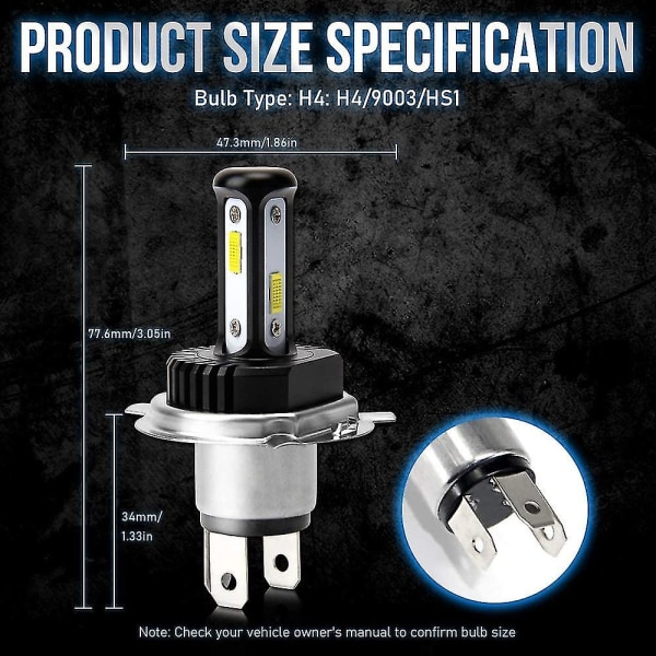Kraftfuld H4 LED Motorcykel Pære, 2020 Version Opgradering 3 Sider 360 Grader Cob H4