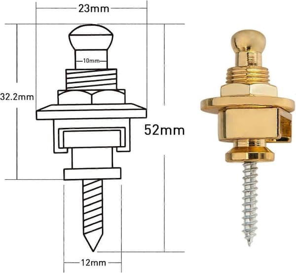 1 stk. guitarremlås forkromet knapstil remlåse til elektrisk guitar bas (farve: guld)