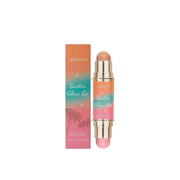 Multifunktionel Dobbelthovedet Contouring Stick | Pudderblusher & Setting Brush 2-i-1 Ansigtsmakeup Sæt Til Highlight Shading Light brown + light pink