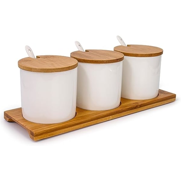 June Sky Ceramic Matförvaringsbehållare med bambulock - Modern design porslinsburk - Perfekt burk för sockerskål Servering av te, kaffe, kryddor - Con