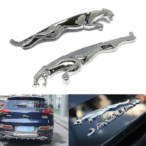 Chrome Jaguar Leaping Cat Metal Badge Emblem 95mm X 20mm (1 par)
