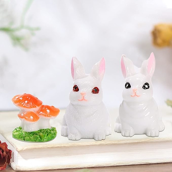 5 st Miniatyr Kaninfigurer Harts Mini Igel och Svamp Mikrolandskapsdekoration Fairy Garden Tillbehör för Skrivbord Mikrolandskap Växtkrukor