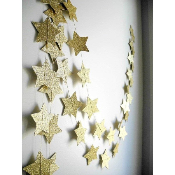 2-pak, guld Star Garland, Golden Christmas Galaxy Banner, Twinkle Twinkle Little Star Garland Christmas Guirland Decor (13 fod)