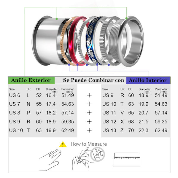 Utbytbara kugghjul roterande ringar rostfritt stål ringkollektion tillbehör stapelbar inre ringband för kvinnor 65