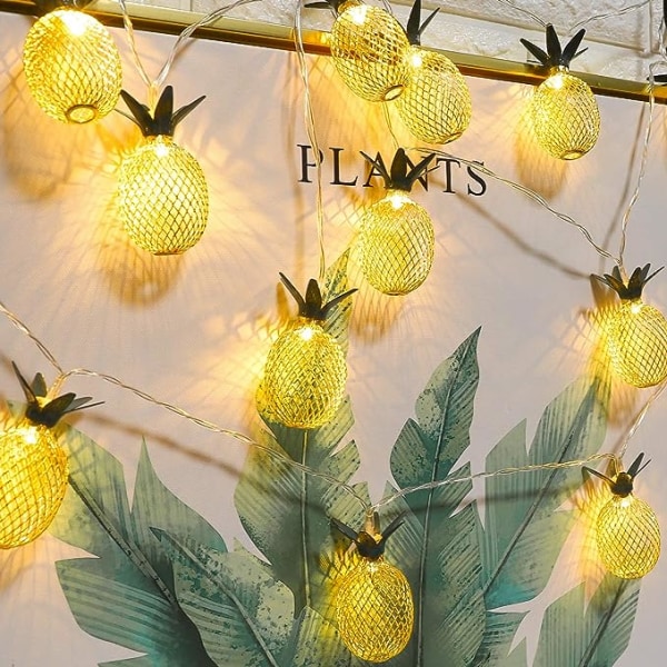 16FT 20LED ananasljus, 2 förpackningar ananasslingor Batteridrivna, älvslingor för tropiska festdekorationer Sovrumsfödelsedag Tik